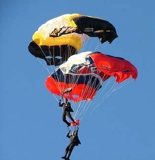 <b>Figure 16.47</b> The oscillations of one skydiver are about to be affected by a second skydiver. (credit: U.S. Army, www.army.mil)