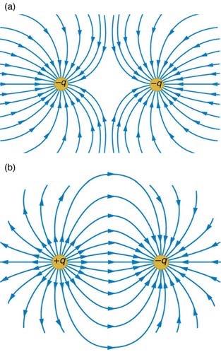 <b>Figure 18.34</b> Electric field lines from two different charge distributions.